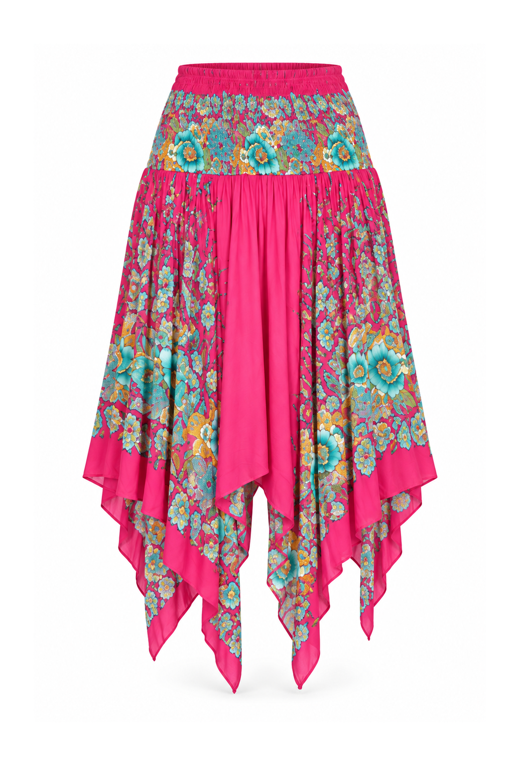 Zig Zag Rayon Halter Dress and Skirt - Pink Multicolour Floral - ghost mannequin, normalized primary image